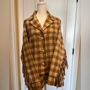 Baevely Lined Plaid Fringe Jacket Size L